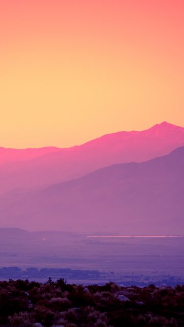 Pink sky, Scenery, Sunset, Gradient, Mountains, Landscape, Beautiful, Clear sky, 5K