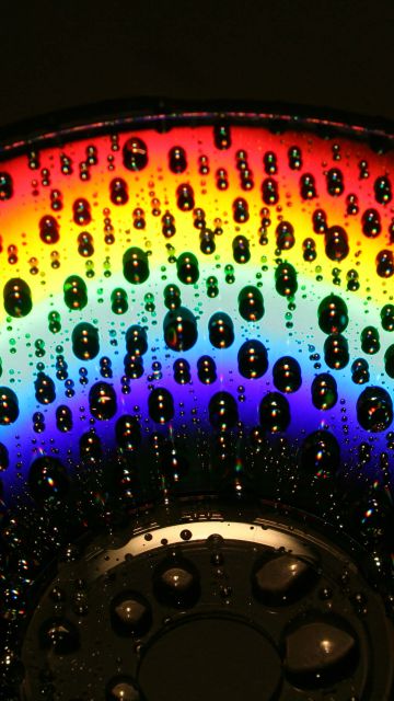 Rainbow, CD, Droplets, Macro, Dark background, Dark aesthetic