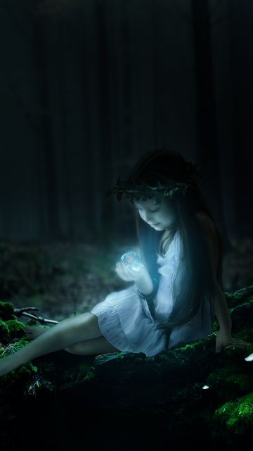 Cute Girl, Enchanted, Forest, Magical, Surreal, Glowing, Smiling girl, Fairy, Night, Dark