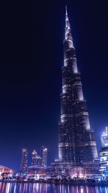 Burj Khalifa, Night time, United Arab Emirates, Dubai, Modern architecture, Cityscape, City lights, Skyscrapers