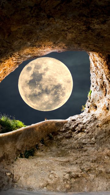 Full moon, Cave, Steps, Path, Tunnel, Landscape, Stairs, 5K