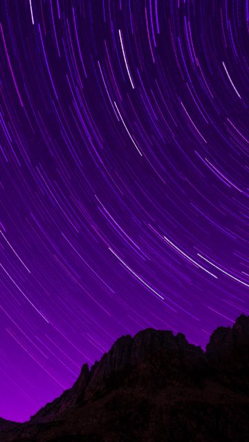 Star Trails, Purple sky, Timelapse, Night sky, Astronomy, Dark night, Starry sky, Outer space, Night time, Alps mountains, Pattern, 5K