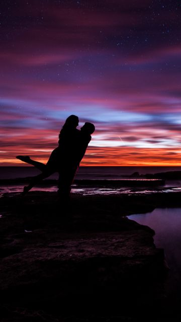 Couple, Sunset, Silhouette, Together, Romantic, Colorful Sky, Dusk, Water
