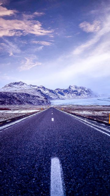 Beautiful, Road, Mountains, Snow covered, Glacier, Landscape, Iceland, Clouds, Calm, 5K