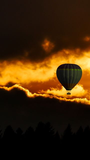Hot air balloons, Sunset, Flying, Travel, Vacation, Dusk, Adventure, Dark clouds, Dark background, 5K, 8K
