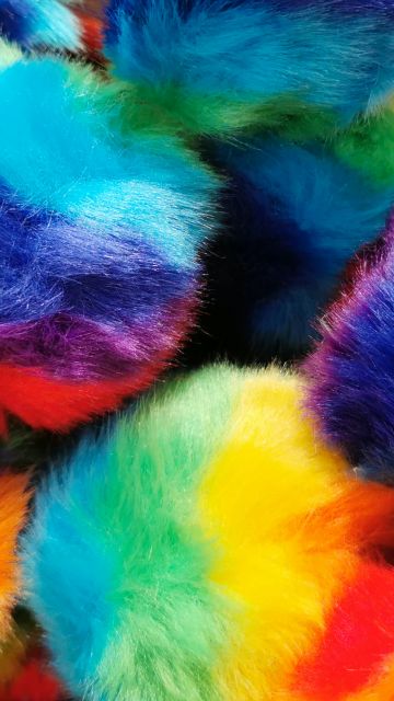 Faux Fur Pom Pom Balls, Multicolor, Colorful, Macro, Closeup, Vibrant, Crafts