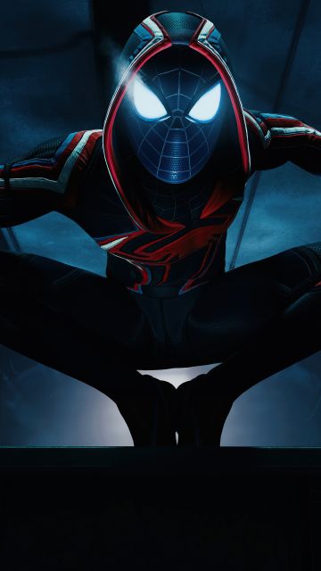 Marvel's Spider-Man: Miles Morales, Photo mode, Dark background, PlayStation 5, 2020 Games, 5K, Spiderman
