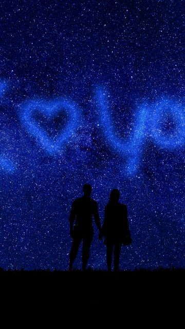 I Love You, Starry sky, Couple, Silhouette, Heart shape, Valentine's Day, Relationship, Together, Outer space, Night sky, 5K, February