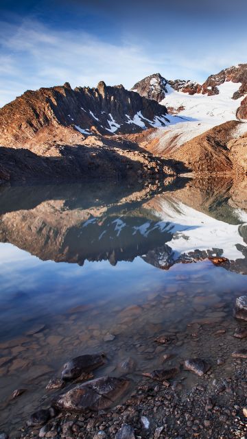 Lac des Quirlies, Mountain lake, France, Snow covered, Landscape, Reflection, Glacier, Rocks