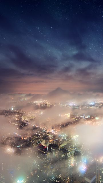 New York City, Above clouds, Cityscape, City lights, Aerial view, Skyline, Long exposure, Clouds, Starry sky, Skyscrapers, Digital composition