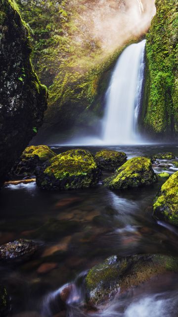 Waterfalls, Green Moss, Water Stream, Long exposure, HDR, Rocks, Landscape, Scenery