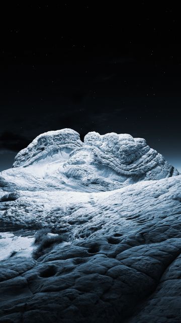 macOS Big Sur, Cold, Stock, Winter, Sedimentary rocks, Night, Starry sky, iOS 14, 5K, Vermilion Cliffs