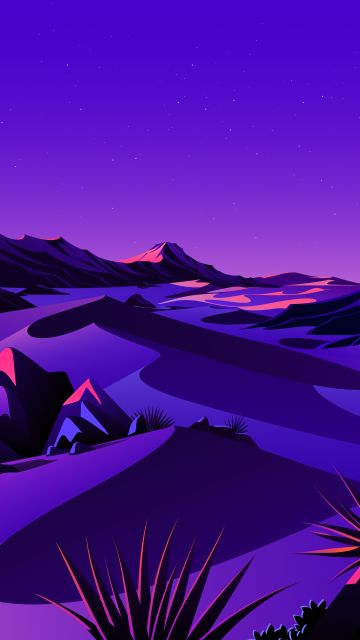 macOS Big Sur, Aesthetic, Mountains, Rocks, Twilight, Sunset, Starry sky, Purple sky, Scenery, Illustration, iOS 14, Stock, 5K