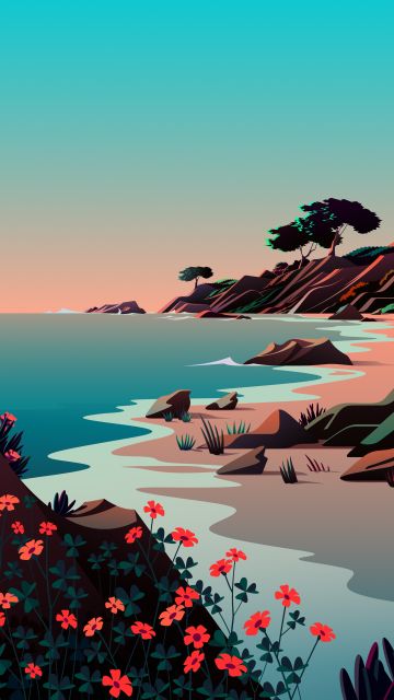 Aesthetic, Beach, Landscape, Morning, Scenery, Illustration, macOS Big Sur, iOS 14, Stock, 5K