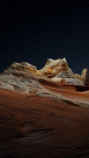 macOS Big Sur, Night, Stock, Sedimentary rocks, Desert, Starry sky, Dark, iOS 14, 5K