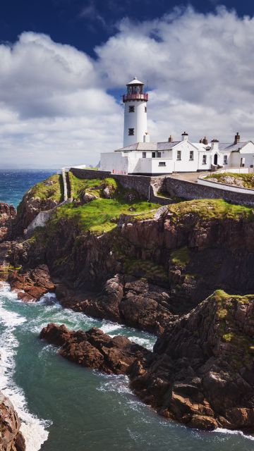 Fanad Lighthouse, Ireland, Coastal, Ocean, Seascape, Cloudy Sky, Rocky coast, Cliffs, Landscape, Horizon