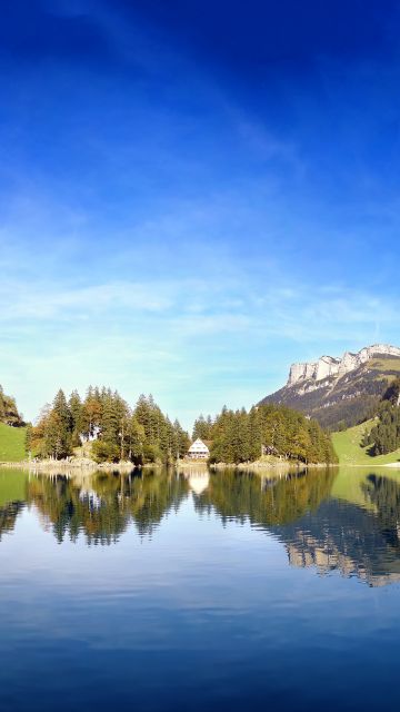 Seealpsee lake, Alpstein, Switzerland, Landscape, Reflection, Body of Water, Blue Sky, Mountains, Scenery, Lakeside