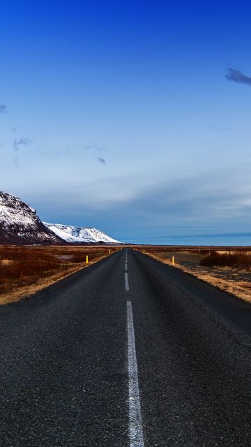 Endless Road, Iceland, Landscape, Glacier mountains, Snow covered, Blue Sky, Horizon, Scenic