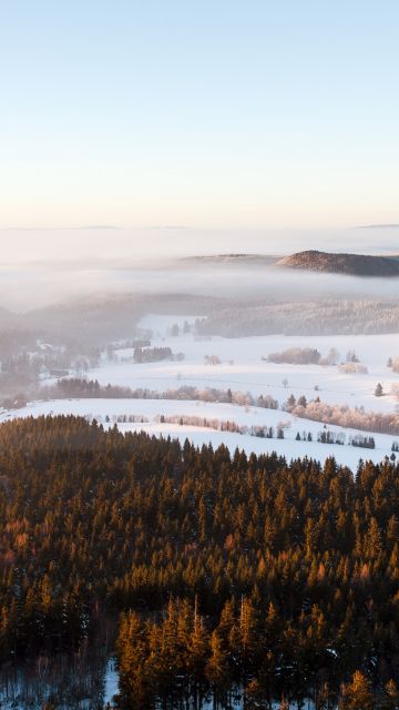 Stolowe Mountains National Park, Foggy, Mist, Landscape, Winter, Poland, 5K