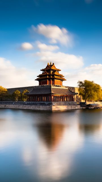 Forbidden City, Beijing, China, Museum, Moat, Imperial Palace, Ming Dynasty, Long exposure, UNESCO World Heritage Site, Body of Water, Reflection, Blue Sky