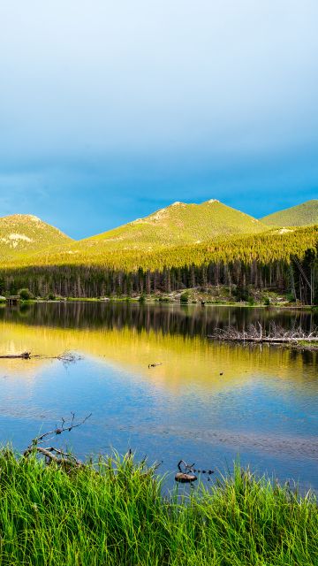 Sprague Lake, Rocky Mountain National Park, Colorado, Landscape, Green Trees, Blue Sky, Beautiful, Scenery, Reflection, 5K