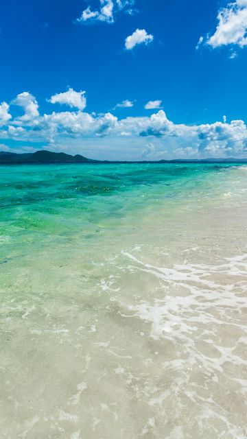 Sandy Cay Island, British Virgin Islands, Caribbean Sea, Seascape, Clouds, Blue Sky, Landscape, Tropical beach, Clear water, Horizon, 5K