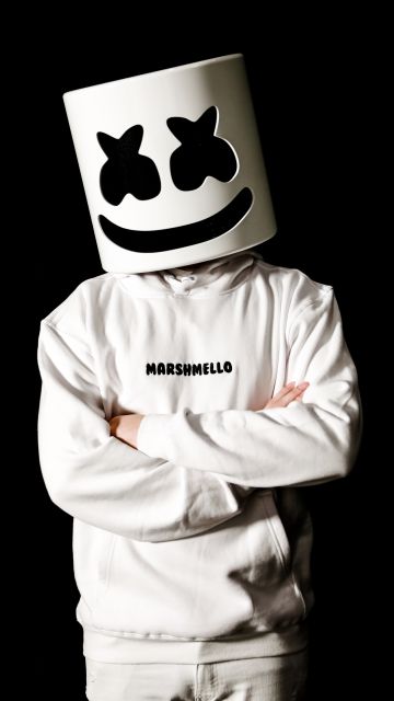 Marshmello, Monochrome, American DJ, Black background, 5K, 8K, Black and White