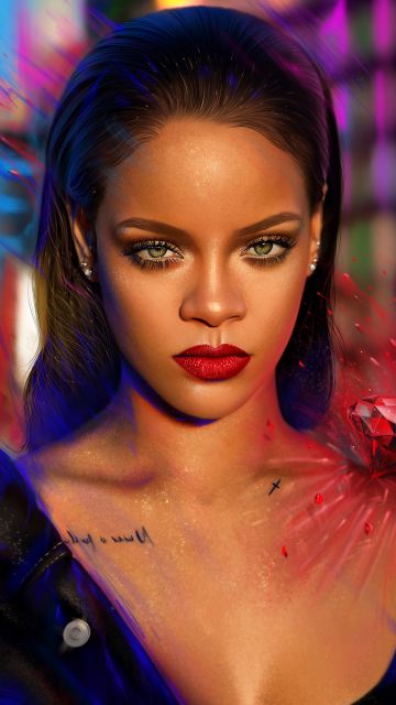 Rihanna, Illustration, Barbadian singer, Portrait, Paint, Colorful, Vivid, Magical