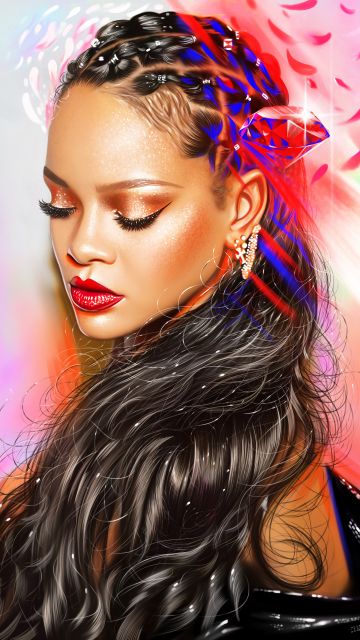 Rihanna, Digital Art, Barbadian singer, Portrait, Paint, Colorful, Vivid, Magical, Illustration