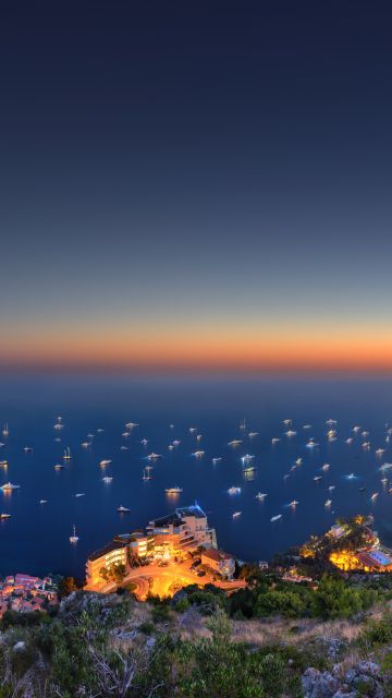 Monaco Yacht Show, City lights, Seascape, Skyline, Horizon, Long exposure, Sunset, Dusk, Aerial view
