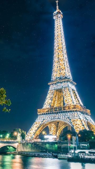 Eiffel Tower, Night time, Glowing lights, Starry sky, Landmark, Famous Place, Tourist attraction, Long exposure, Paris, France, Low Angle Photography