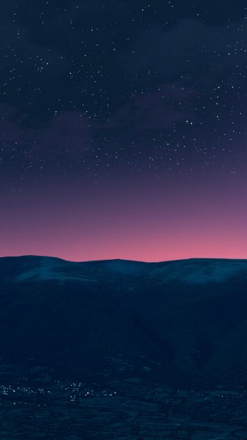 Silhouette, Mountain, Starry sky, Night time, Purple sky, Landscape, Dusk
