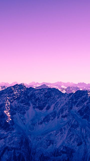 Purple sky, Glacier mountains, Snow covered, Landscape, Aerial view, Mountain range