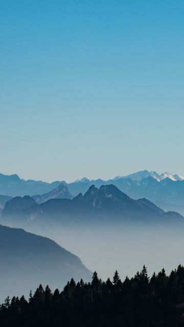 French Prealps, Mountain range, Foggy, Morning, Serene, Clear sky, French Prealps, France, 5K