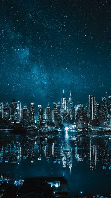 New York City, Panoramic, Cityscape, Night, City lights, Reflections, 5K