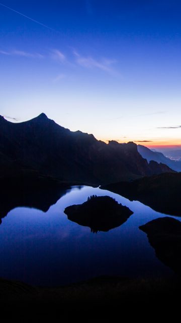 Schrecksee Lake, Sunset, Germany, Mirror Lake, Hinterstein, Landscape, Mirror Lake, Reflection, Mountain range, Silhouette, Dusk, Night time