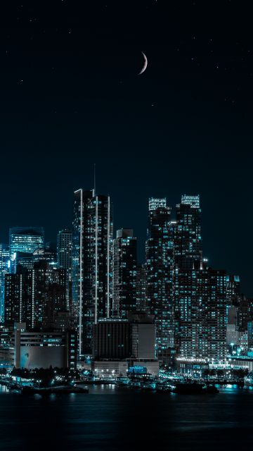 New York City, Half moon, Cityscape, Night, City lights, 5K