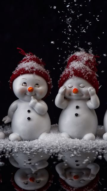 Snowman, Figures, Christmas decoration, Black background, Cute expressions, Cute Christmas, Navidad, Noel