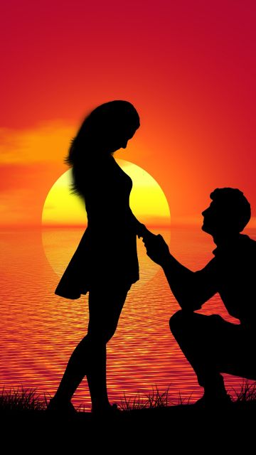 Couple, Proposal, Sunset, Silhouette, Romantic, Lovers, Together