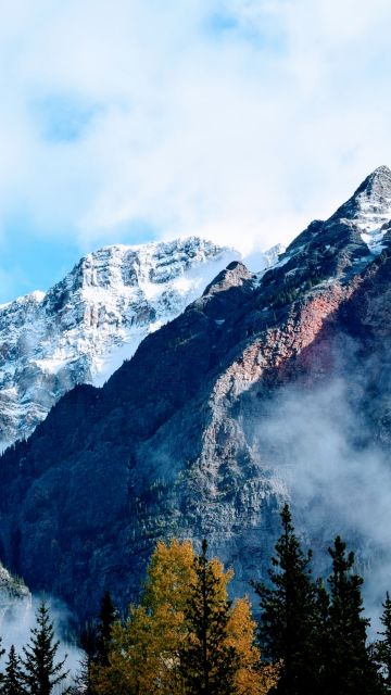 Jasper National Park, Jasper, Canada, Glacier mountains, Snowy Mountains, Cloudy, Mountain range, Mountain Peaks, Foggy, Landscape