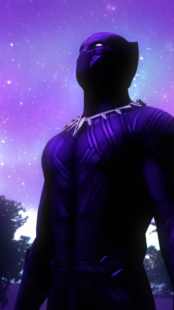 Black Panther, Superheroes, Marvel Comics, Purple sky, Outer space, Stars, Digital composition