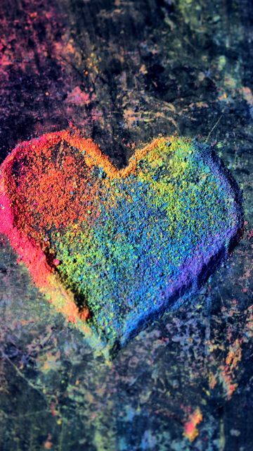 Love heart, Rainbow colors, Colorful, Chalk dust, 5K