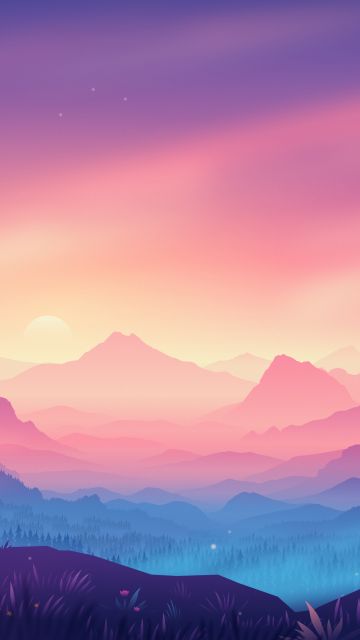 Valley, Landscape, Aesthetic, Mountains, Gradient background, Colorful background, Scenery, Layers, Panorama, 5K, Aesthetic