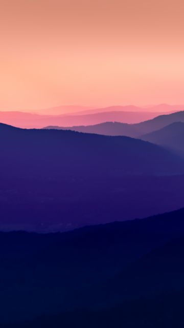 Bieszczady Mountains, Poland, Mountain range, Aerial view, Silhouette, Sunset, Dusk, Pink sky, Pattern, Landscape, Scenery, 5K