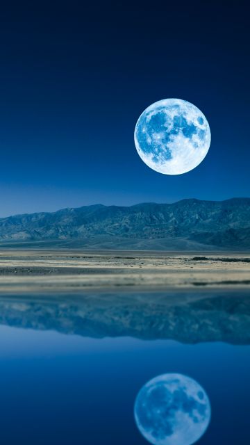 Full moon, Night time, Lake, Body of Water, Reflection, Landscape, Scenery, Sunset, Dusk, Clear sky, 5K, 8K