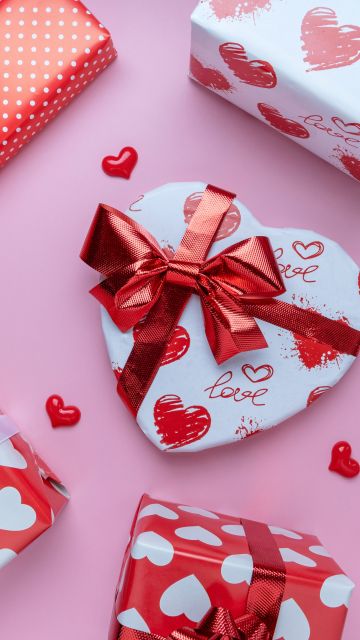 Valentine Gifts, Heart shape, Gift Boxes, Red hearts, Presents, Surprise, 5K, February