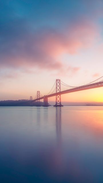 Oakland Bay Bridge, Sunrise, San Francisco, California, Body of Water, Long exposure, Landscape, 5K