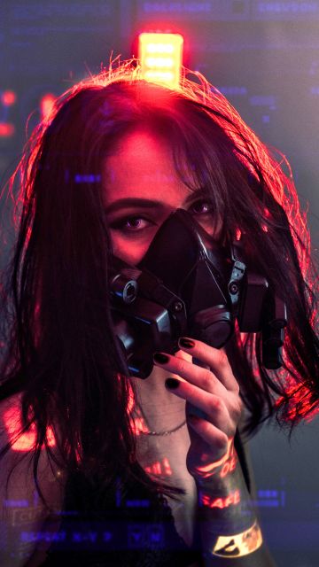Girl, Respirator mask, Urban