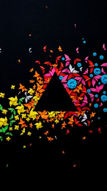 Paper Art, Origami, Panoply, Triangle, Geometrical, Multicolor, Colorful, Black background, Crafts, 5K