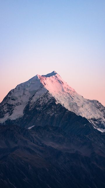 Glacier mountains, New Zealand, Snow covered, Mountain Peak, Daytime, Clear sky, Sunrise, Mount Cook, Mountain View, 5K